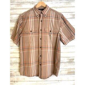 Carhartt Mens Loose Fit Short Sleeve Plaid Shirt Size S 100% Cotton Brown & Beig